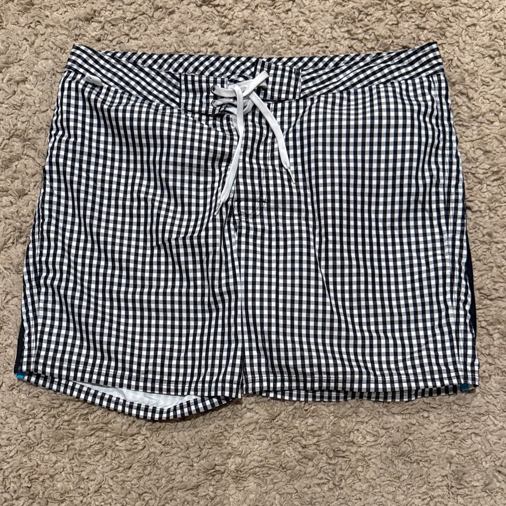 Sundek Men’s Swim Shorts Trunks Black & White Gingham with blue trim 36 Waist